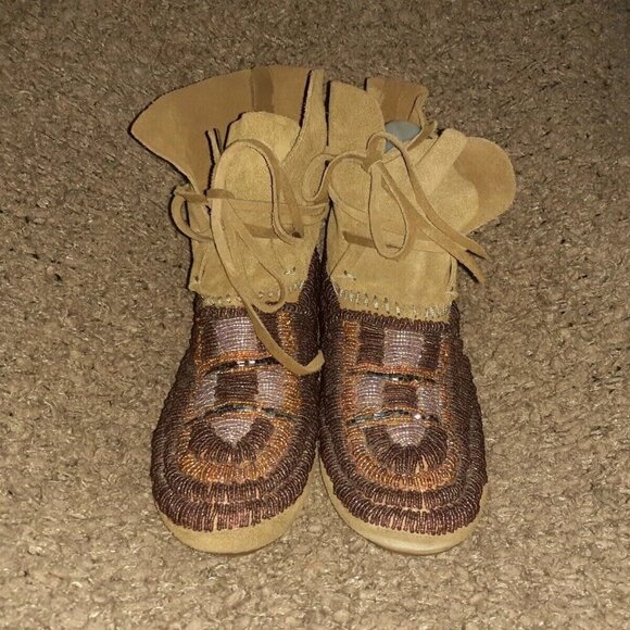 HOUSE OF HARLOW 1960-Maddie-Beaded Suede Moccasin Booties-36.5-Excellent - Picture 3 of 8